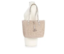 Bueno Of California Straw Top Zip Tote Handbag