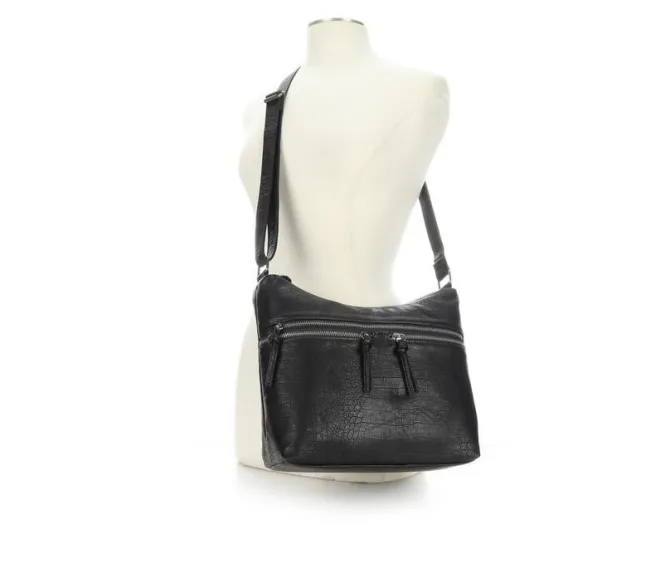 Bueno Of California Waxy Croc Washed Hobo Bag Handbag