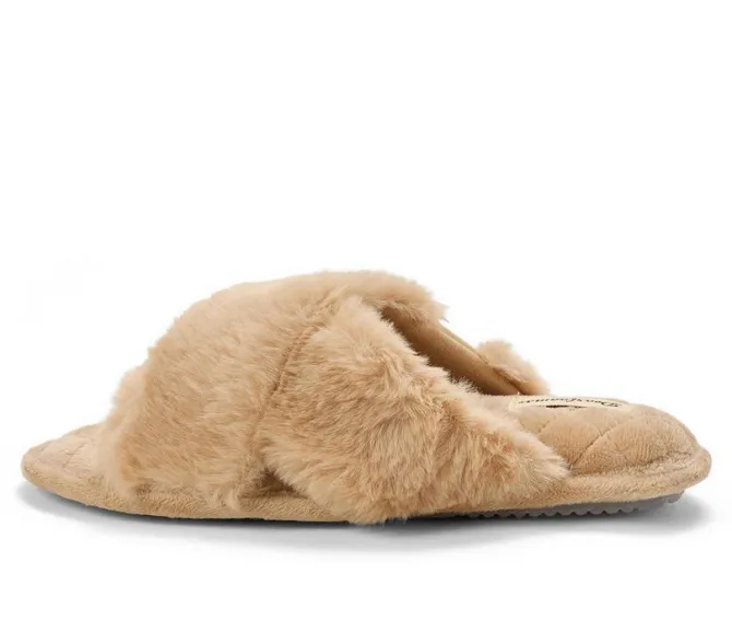 Dearfoams Jessica Furry CrissCross Slide Slippers