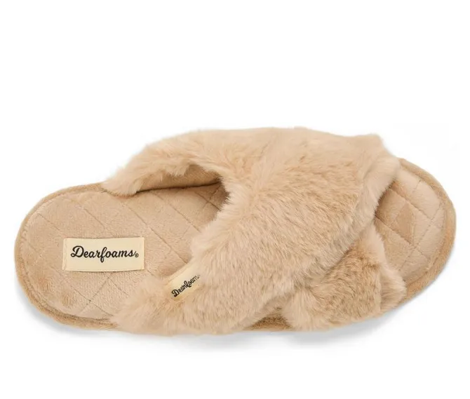 Dearfoams Jessica Furry CrissCross Slide Slippers