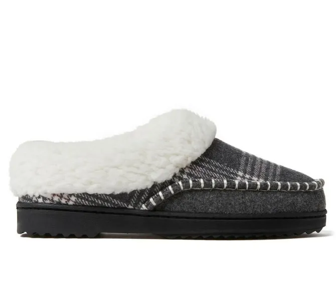 Dearfoams Nyla Felted & Plaid Moc Toe Clog Slippers