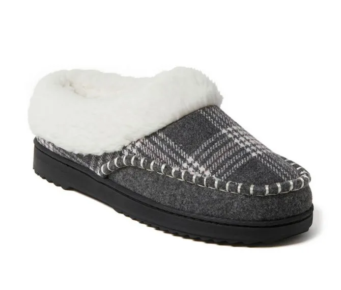 Dearfoams Nyla Felted & Plaid Moc Toe Clog Slippers