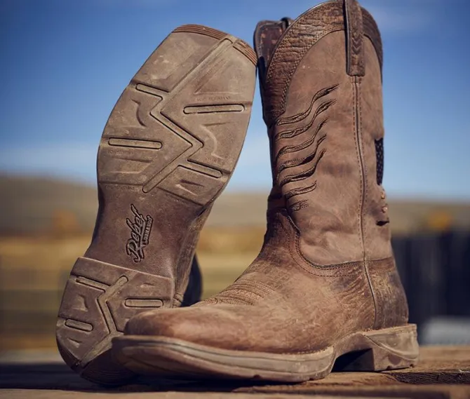 Men's Durango Rebel Brown Distressed Flag Embroidery Western Boots