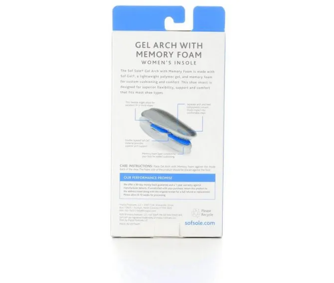 Sof Sole 3/4 Gel Arch Memory Support Insoles