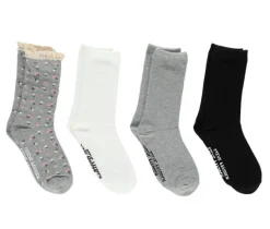 Steve Madden 4 Pack Ditsy Floral Crochet Welt Crew Socks