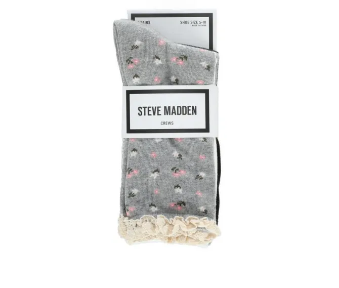 Steve Madden 4 Pack Ditsy Floral Crochet Welt Crew Socks